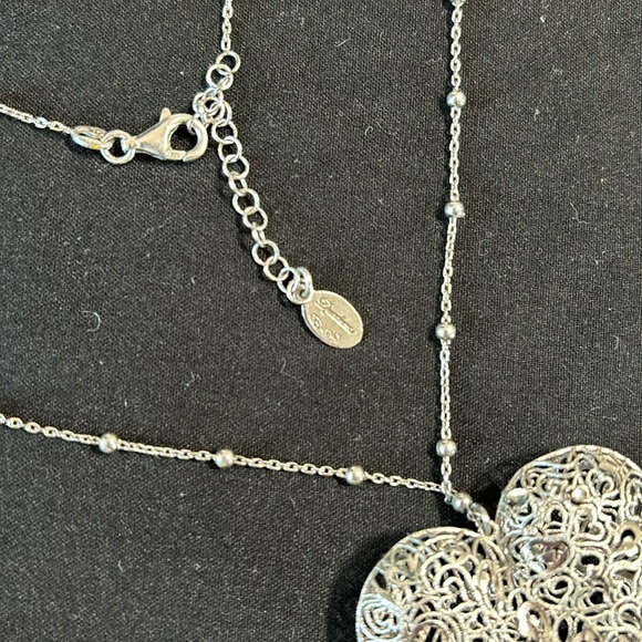 16” Elegant Sterling Silver Heart Pendant Necklace - Picture 4 of 7